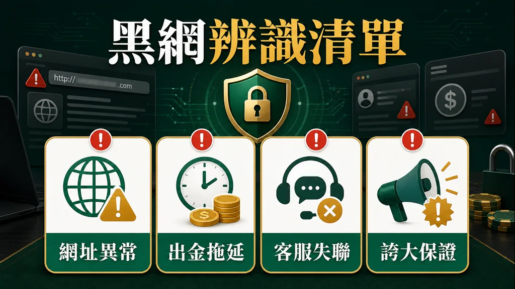 黑網辨識清單網址異常出金拖延客服失聯與誇大保證圖解