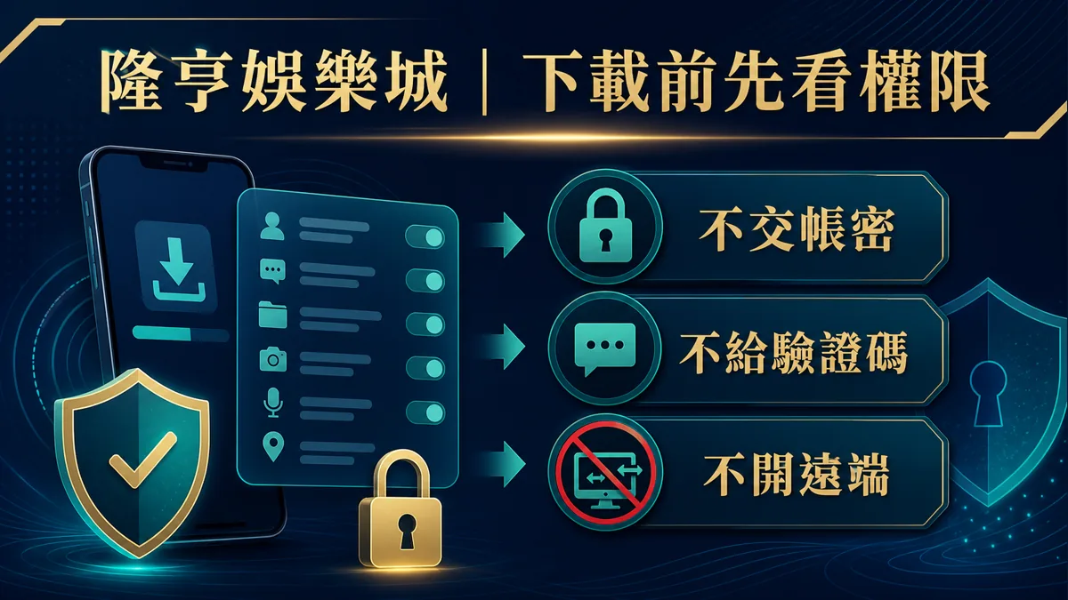 隆亨娛樂城提醒下載未知程式前的權限風險：不交帳密、不給驗證碼、不開遠端